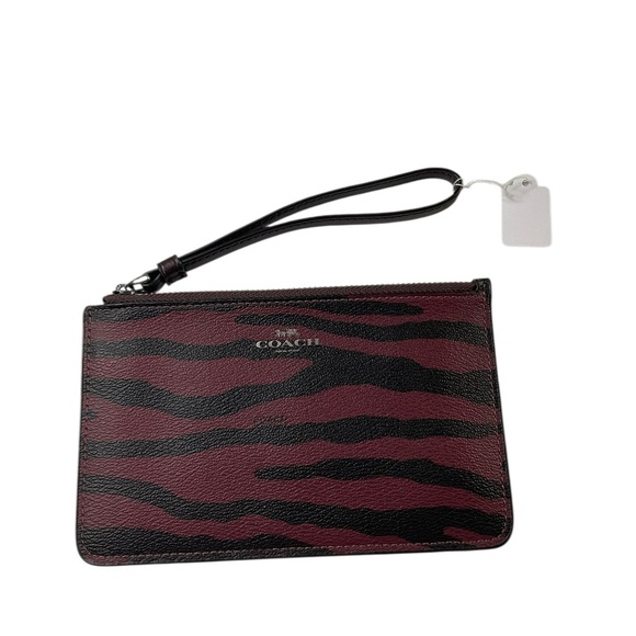 Coach Black and Burgundy Zebra Print Wristlet - Picture 1 of 6